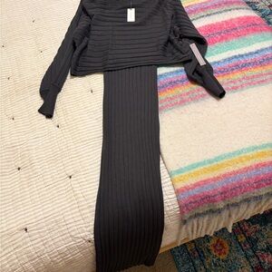 Anthropologie Black/Grey Ribbed Midi Dress